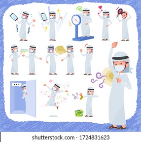 A set of man wearing mask on inferiority complex.There are actions suffering from smell and appearance.It's vector art so it's easy to edit.