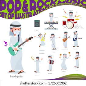 A set of man wearing mask playing rock 'n' roll and pop music.There are also various instruments such as ukulele and tambourine.It's vector art so it's easy to edit.