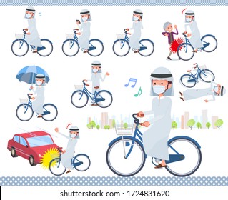 A set of man wearing mask riding a city cycle.There are actions on manners and troubles.It's vector art so it's easy to edit.