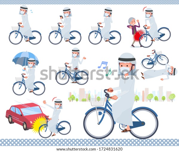 A set of man wearing mask riding a city cycle.There\
are actions on manners and troubles.It\'s vector art so it\'s easy to\
edit.