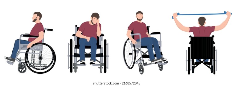 Set man in wheelchair white background