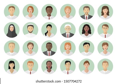 Set of man and woman avatars. Vector icon.