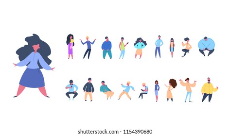 set man woman character diversity poses isolated male female cartoon full length horizontal flat vector illustration
