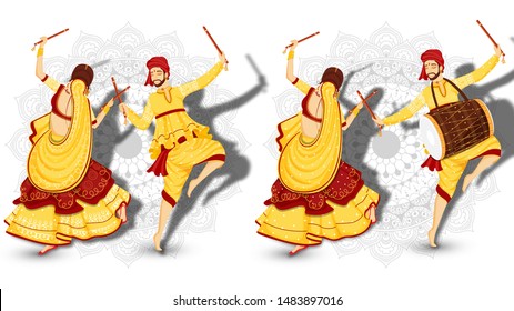 Young Couple Character Dancing Garba Pose Stock Vector (Royalty Free ...