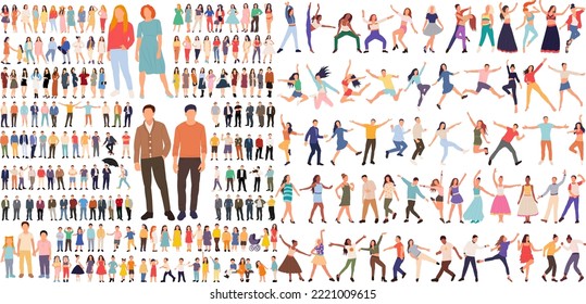 set of man, woman, dancing people in flat style, design isolated vector