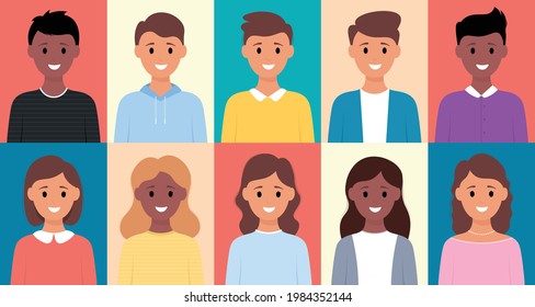 Set of man and woman flat style icon design.