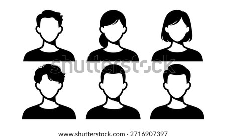 Set man and woman head icon silhouette. Male and female avatar profile sign, face silhouette logo