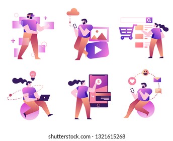 Set of Man and Woman Interacted with Technologies
