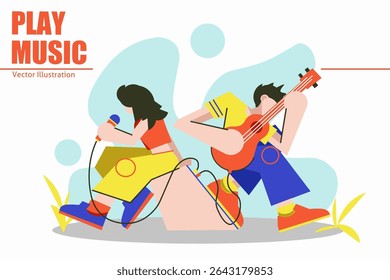 Set of man and woman playing music