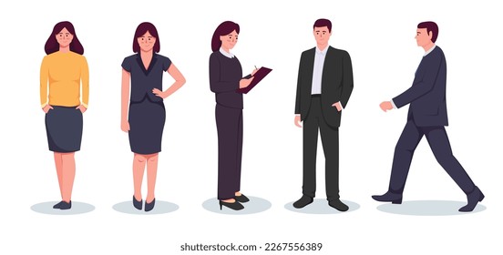 set of man and woman in suit. business people vector illustration