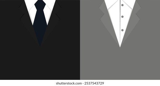 Set of man and woman suit, Businessman and Businesswoman, black and grey suit with confident posture, standing strong, symbolizing leadership and professionalism,confidence, and authority,background