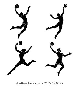 Set Man and Woman Volleyball Beach or Teamwork Logo Illustration for Sports Designs.