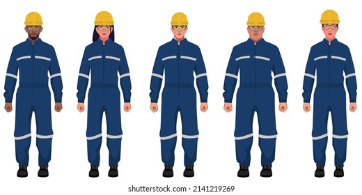 conjunto de caracteres de hombre y mujer trabajadora industrial para animación diferentes puestos de dibujo estilo plano personaje aislado en fondo blanco