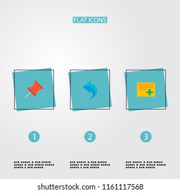 Set of management icons flat style symbols with undo, add task, pin and other icons for your web mobile app logo design.