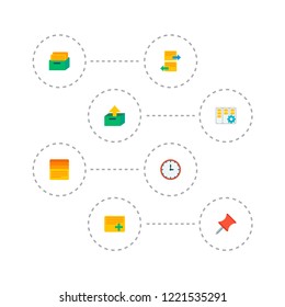 Set of management icons flat style symbols with pin, unarchive, task manager and other icons for your web mobile app logo design.
