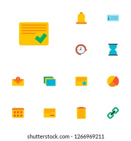 Set of management icons flat style symbols with different tasks, description, add link and other icons for your web mobile app logo design.