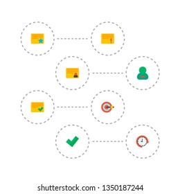 Set of management icons flat style symbols with complete, personal task, remove member and other icons for your web mobile app logo design.