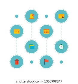Set of management icons flat style symbols with calendar, flag, notification and other icons for your web mobile app logo design.
