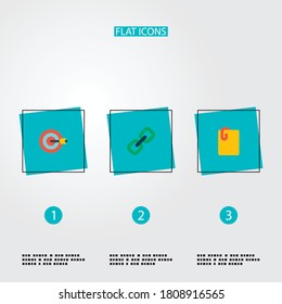 Set of management icons flat style symbols with goal, add link, attach file and other icons for your web mobile app logo design.