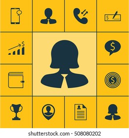 Set Of Management Icons On Bank Payment, Successful Investment And Business Deal Topics. Editable Vector Illustration. Includes Cellular, User, Dollar And More Vector Icons.