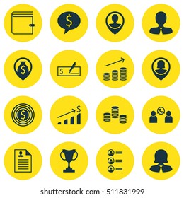 Set Of Management Icons On Bank Payment, Business Goal And Money Topics. Editable Vector Illustration. Includes Phone, Female, Profile And More Vector Icons.