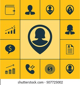 Set Of Management Icons On Cellular Data, Business Goal And Money Navigation Topics. Editable Vector Illustration. Includes Resume, Call, Male And More 
