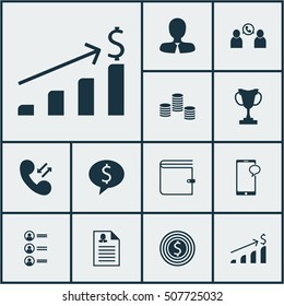 Set Of Management Icons On Cellular Data, Phone Conference And Messaging Topics. Editable Vector Illustration. Includes Conference, Cup, Applicants And More 