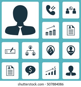 Set Of Management Icons On Cellular Data, Coins Growth And Curriculum Vitae Topics. Editable Vector Illustration. Includes Tree, Growth, Phone And More Vector Icons.