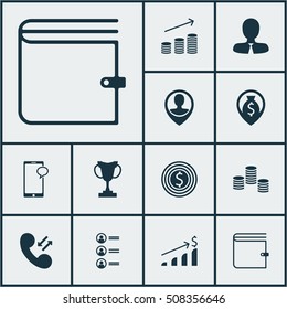 Set Of Management Icons On Cellular Data, Messaging And Money Topics. Editable Vector Illustration. Includes Goal, Success, Prize And More Vector Icons.