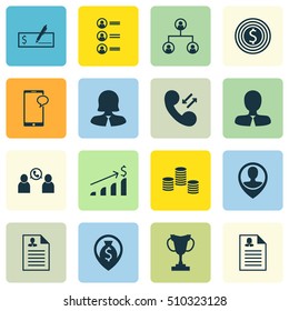Set Of Management Icons On Cellular Data, Business Goal And Employee Location Topics. Editable Vector Illustration. Includes Trophy, Pin, Cup And More Vector Icons.