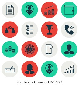 Set Of Management Icons On Cellular Data, Business Goal And Manager Topics. Editable Vector Illustration. Includes Dollar, Money, Stacked And More Vector Icons.