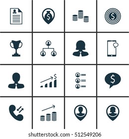 Set Of Management Icons On Cellular Data, Business Goal And Employee Location Topics. Editable Vector Illustration. Includes Job, List, Coins And More Vector Icons.