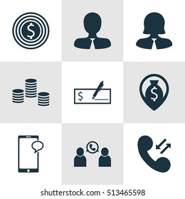 Set Of Management Icons On Cellular Data, Phone Conference And Money Navigation Topics. Editable Vector Illustration. Includes Mobile, Pin, Goal And More Vector Icons.