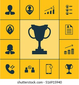 Set Of Management Icons On Cellular Data, Successful Investment And Money Navigation Topics. Editable Vector Illustration. Includes Prize, Mobile, Male And More Vector Icons.