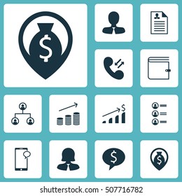 Set Of Management Icons On Coins Growth, Messaging And Curriculum Vitae Topics. Editable Vector Illustration. Includes Female, Cash, Discussion And More 
