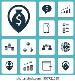 Set Of Management Icons On Coins Growth, Wallet And Messaging Topics. Editable Vector Illustration. Includes Applicants, Conference, Coins And More