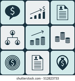 Set Of Management Icons On Coins Growth, Tree Structure And Business Deal Topics. Editable Vector Illustration. Includes Dollar, Goal, Organisation And More Vector Icons.