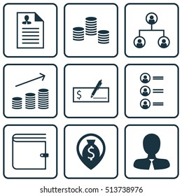 Set Of Management Icons On Coins Growth, Wallet And Job Applicants Topics. Editable Vector Illustration. Includes List, Career, Male And More Vector Icons.