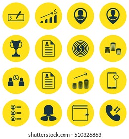 Set Of Management Icons On Curriculum Vitae, Messaging And Business Woman Topics. Editable Vector Illustration. Includes Bank, Male, Dollar And More Vector Icons.