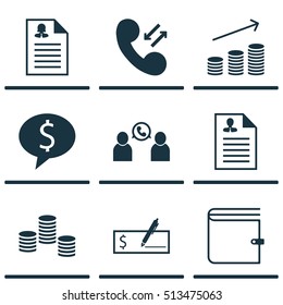 Set Of Management Icons On Curriculum Vitae, Phone Conference And Cellular Data Topics. Editable Vector Illustration. Includes Female, Dollar, Call And More Vector Icons.