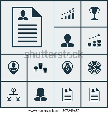 Set Of Management Icons On Curriculum Vitae, Employee Location And Manager Topics. Editable Vector Illustration. Includes Dollar, Growth, Success And More Vector Icons.