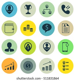 Set Of Management Icons On Employee Location, Money And Cellular Data Topics. Editable Vector Illustration. Includes Career, Purse, Dollar And More Vector Icons.