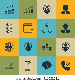 Set Of Management Icons On Employee Location, Money And Cellular Data Topics. Editable Vector Illustration. Includes Purse, User, Profile And More Vector Icons.