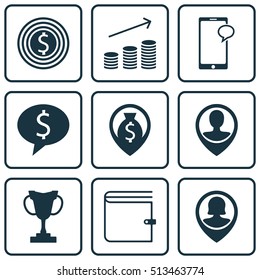 Set Of Management Icons On Employee Location, Wallet And Business Goal Topics. Editable Vector Illustration. Includes Goal, Phone, User And More Vector Icons.