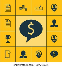 Set Of Management Icons On Female Application, Money Navigation And Employee Location Topics. Editable Vector Illustration. Includes Mobile, Male, Money And More 