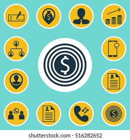 Set Of Management Icons On Female Application, Cellular Data And Money Navigation Topics. Editable Vector Illustration. Includes Goal, Pin, Male And More Vector Icons.