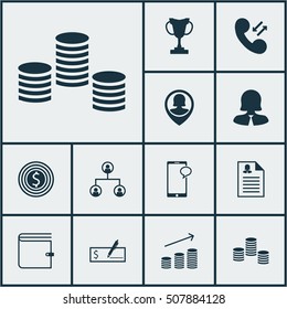 Set Of Management Icons On Messaging, Business Woman And Cellular Data Topics. Editable Vector Illustration. Includes Female, Wallet, Trophy And More Vector Icons.