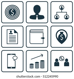 Set Of Management Icons On Messaging, Curriculum Vitae And Money Navigation Topics. Editable Vector Illustration. Includes Phone, Tree, Wallet And More Vector Icons.