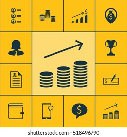Set Of Management Icons On Messaging, Business Deal And Coins Growth Topics. Editable Vector Illustration. Includes Discussion, Resume, Career And More Vector Icons.