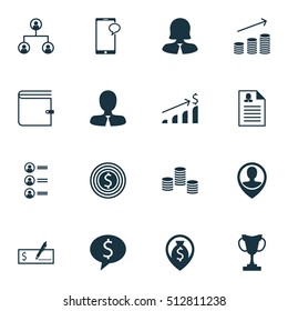 Set Of Management Icons On Money, Business Goal And Bank Payment Topics. Editable Vector Illustration. Includes Phone, User, Cup And More Vector Icons.